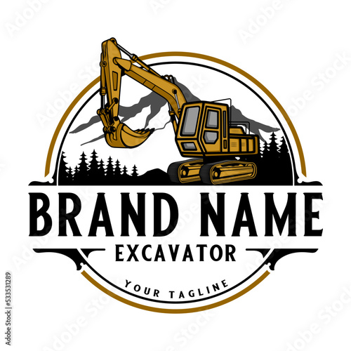 excavator design logo. heavy equipment excavator machines for land clearing, road building, construction, builders.
