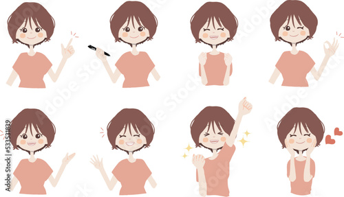 【おすすめ、ペン持ち、ガッツ、OK、どうぞ、手振る、美味しい】表情とポーズのバリエーションセット
