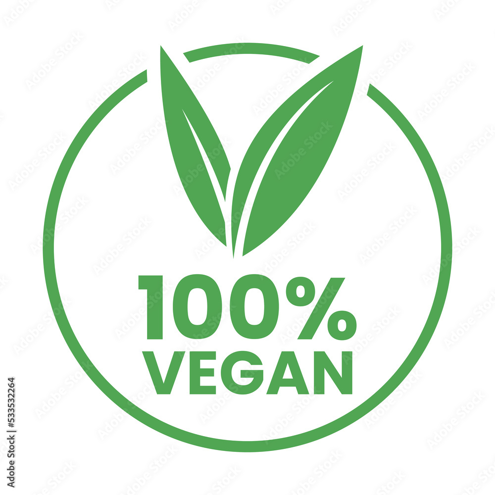 Fototapeta premium %100 Vegan Round Icon with Green Leaves - Icon 2