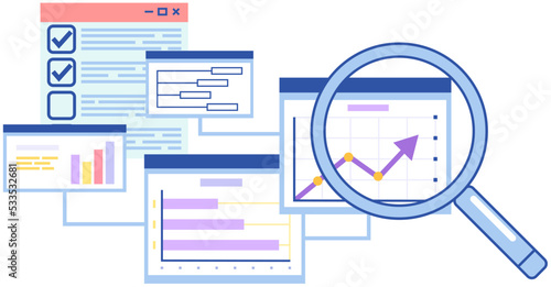 Data analysis research statistics concept. Strategy, business development. Results of statistical business research. Analyze growth of statistical indicators, income. Finance data and profit growth