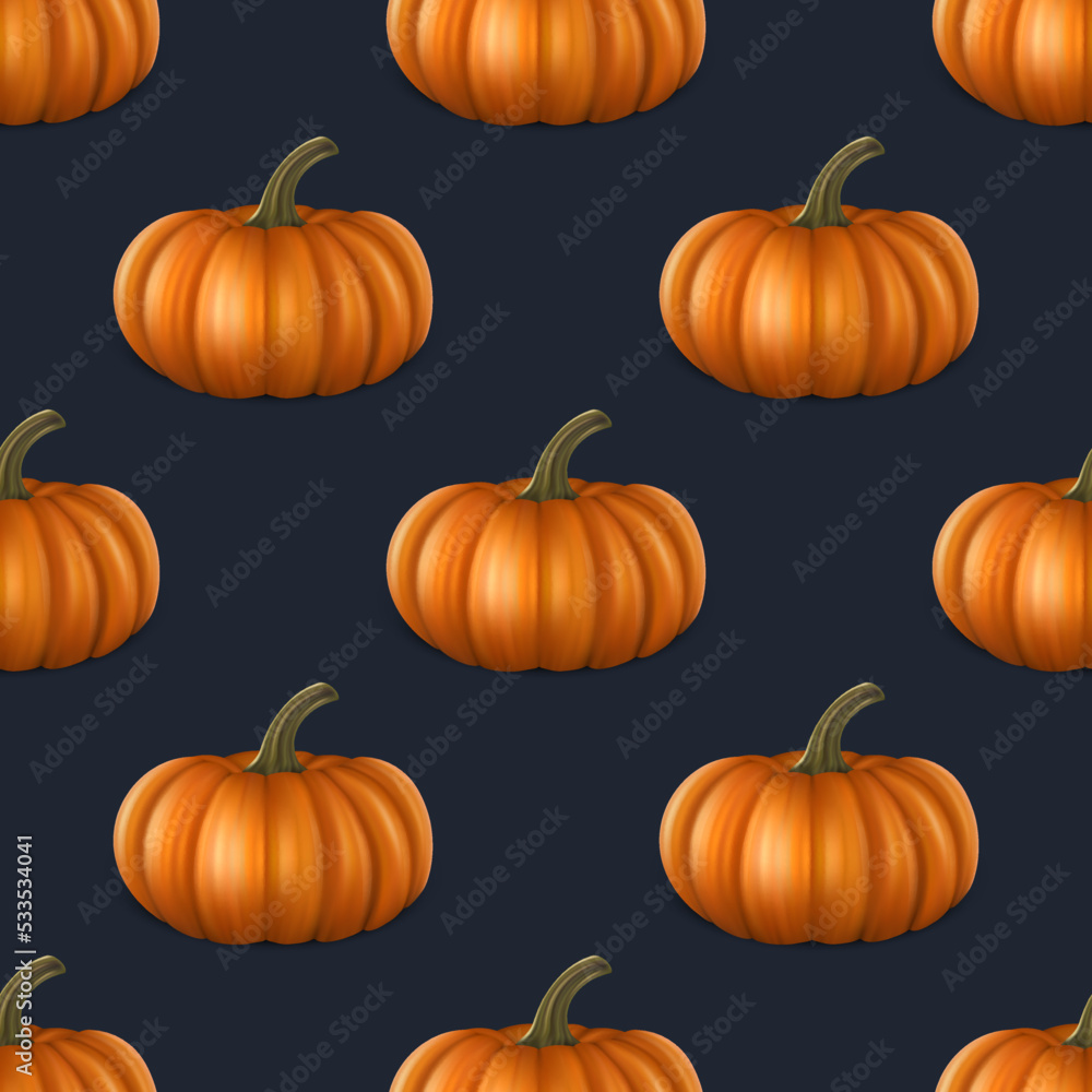 Vector Autumn Halloween Seamless Pattern with Pumpkins. Wallpapers for Invitations, Cards, Fabrics, Packaging, Wrapping, Banners or Textiles
