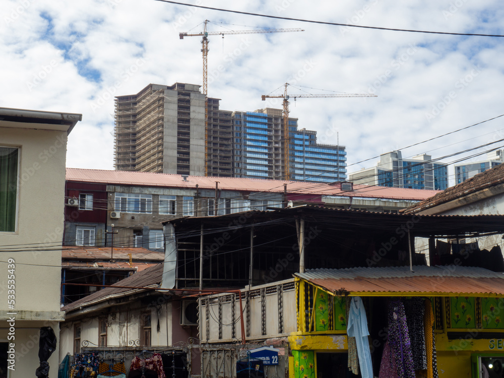Urban architecture. Building on the outskirts of the city. Slums and old houses. Urban architecture. Building on the outskirts of the city. Slums and old houses.