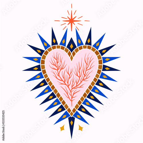 Sacred Heart love Folk Art color Illustration hand mad