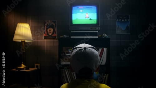 Boy gamer playing video games