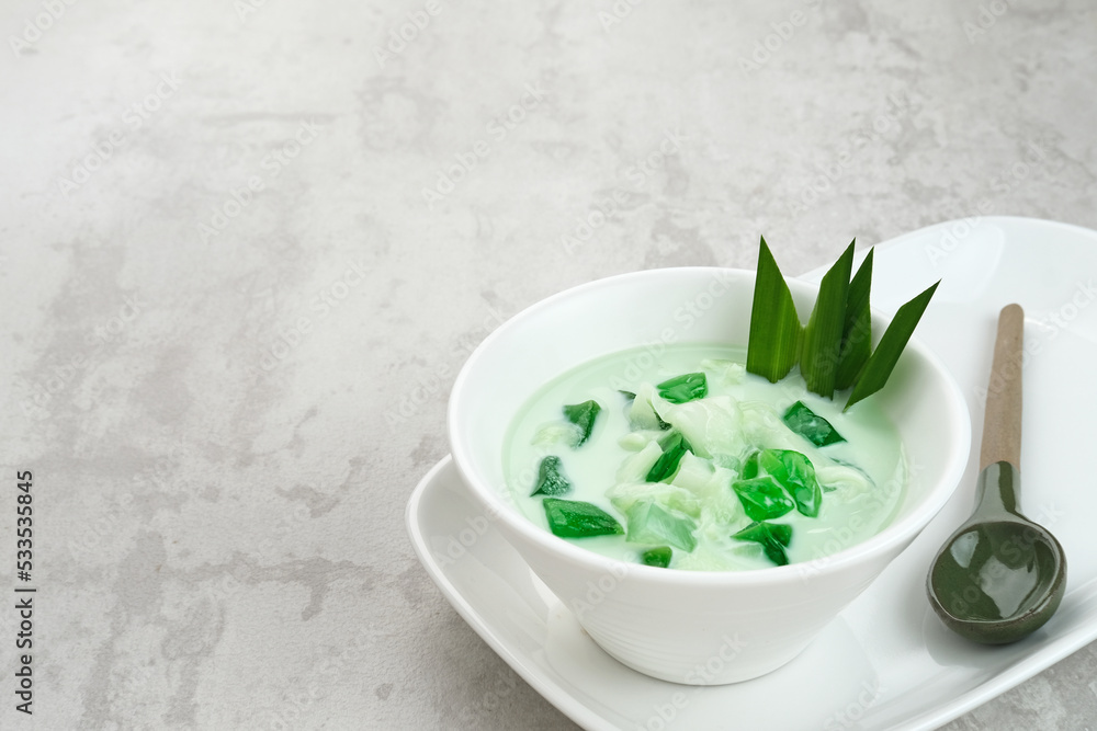 Buko Pandan, a dessert from Philippines, made from jelly, young coconut, evaporated milk Buko Pandan, a dessert from Philippines, made from jelly, young coconut, evaporated milk
