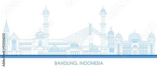 Outline Skyline panorama of city of Bandung, Indonesia - vector illustration