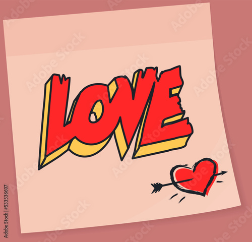 Love red hand drawn brush calligraphy. Vector illustration romantic lettering, amorous word with heart symbol. Used for wedding invitations, greeting cards, flyers, Valentines day holiday banner