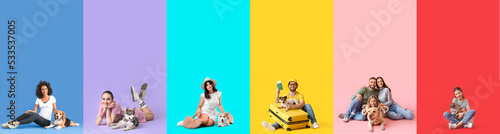 Set of people with their do...