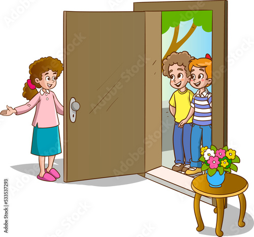 girl welcoming guests at the door