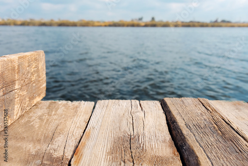 Closeup view of wooden pier...