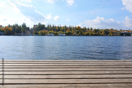 Closeup view of wooden pier...