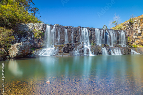 Southern Brazil countryside and waterfall landscape at peaceful sunset