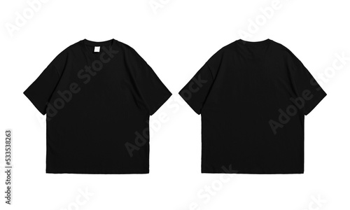 Oversize black t-shirt front and back isolated background