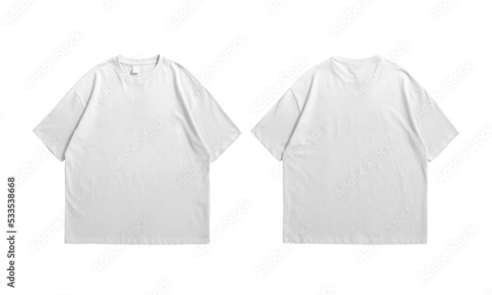 Oversize white t-shirt front and back isolated background - obrazy, fototapety, plakaty 