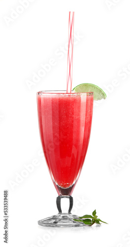 Glass of cold watermelon fresh on white background