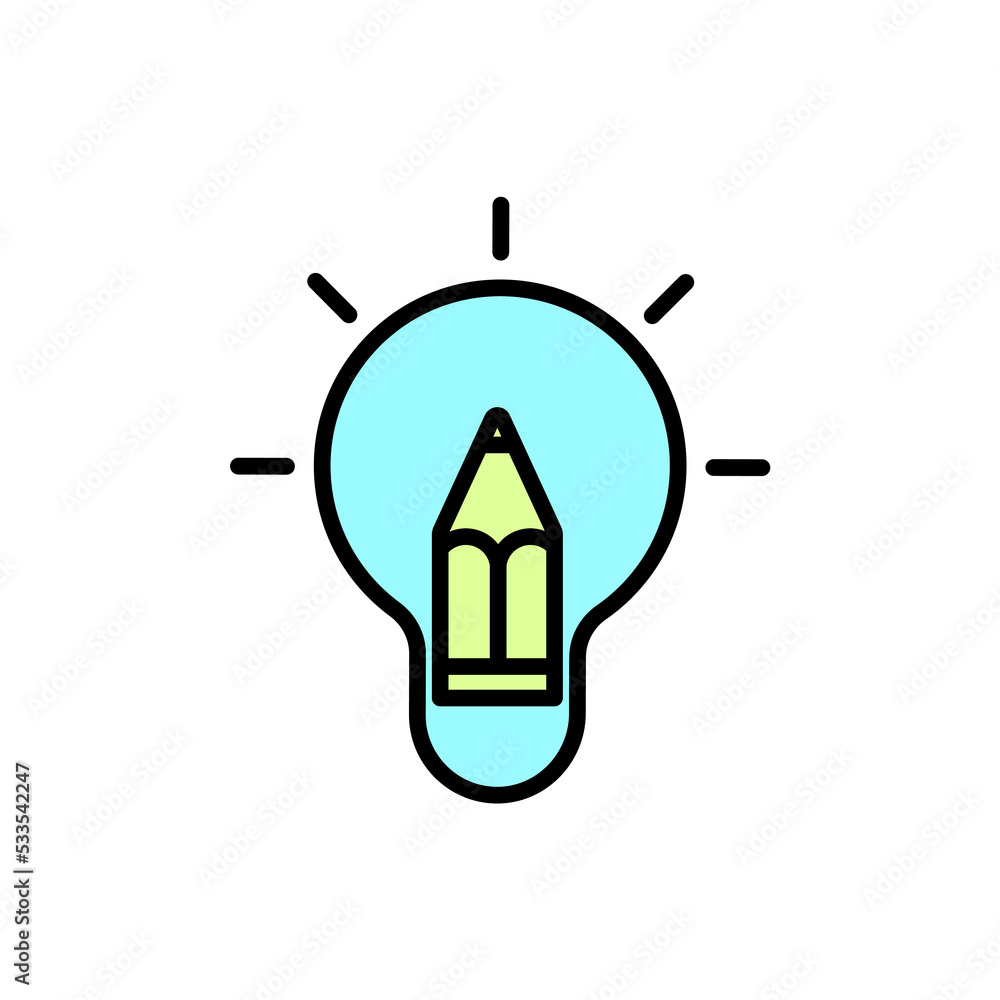 Obraz premium Light bulb and pencil line icon. Simple element illustration. Light bulb and pencil concept outline symbol design.