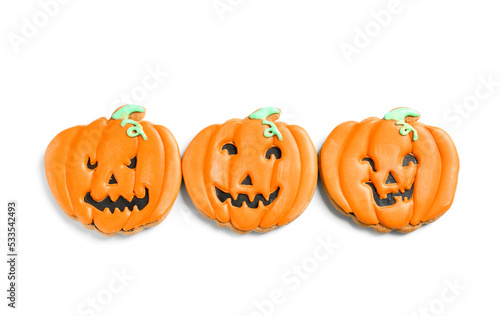 Halloween pumpkin cookies on white background © Pixel-Shot