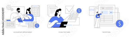Tax agent service abstract concept vector illustrations.