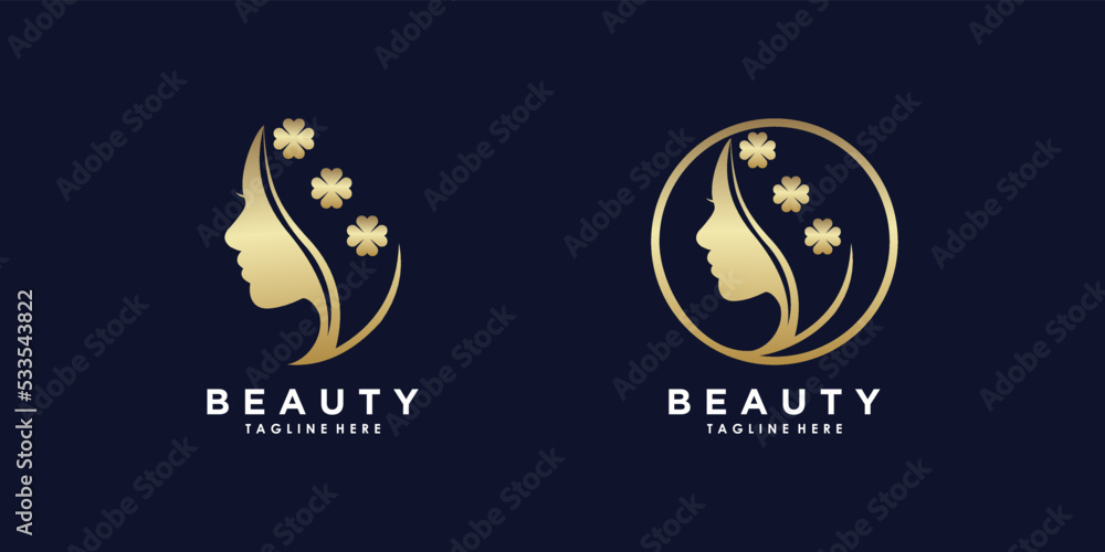 beauty woman logo design with beauty golden gradient style beauty woman logo design with beauty golden gradient style