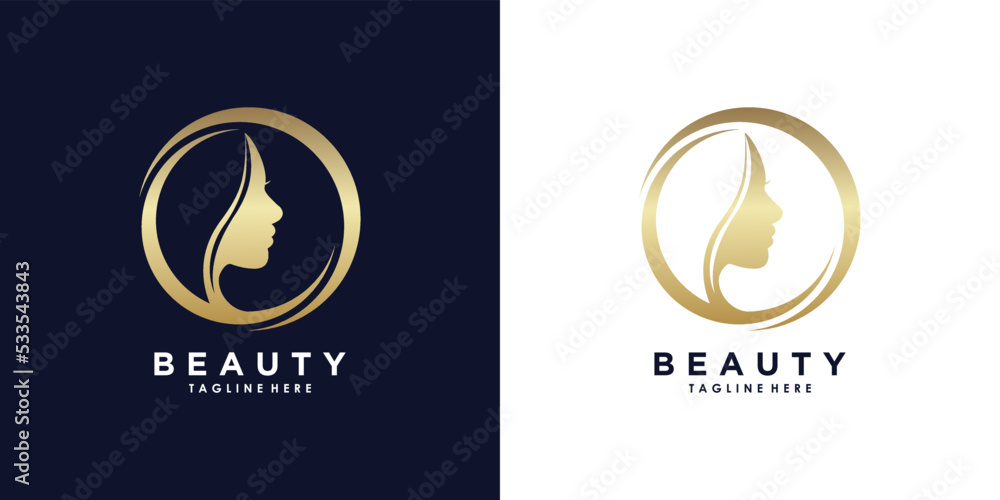 beauty woman logo design with beauty golden gradient style beauty woman logo design with beauty golden gradient style