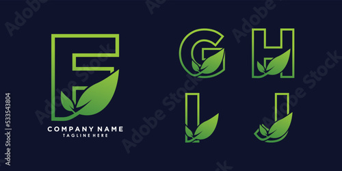 set_letter f,g,h,i,j logo design with leaf creative concept premium vector