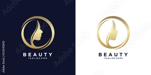 beauty woman logo design with beauty golden gradient style