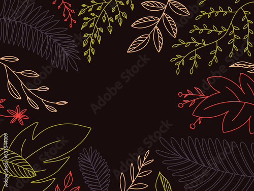 Dark background with floral frame in outline style.