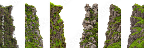 rocky cliffs, set of mountain edges isolated on white background photo