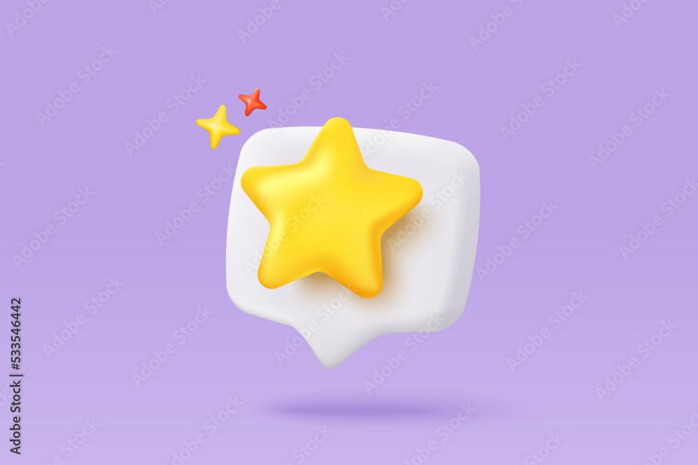 3d yellow stars glossy color icon for game on purple background