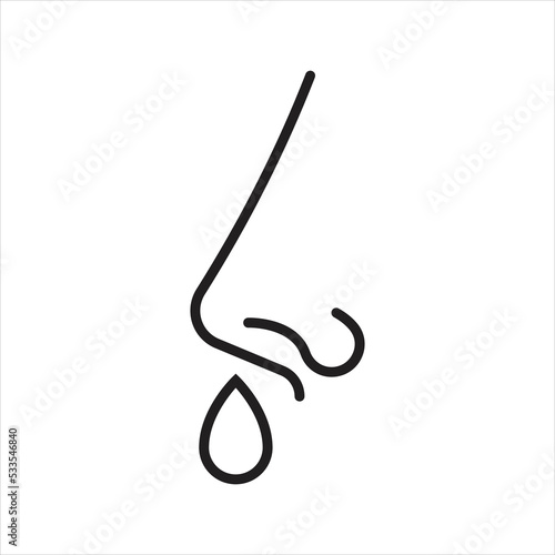 Runny nose icon design, Nosebleed, nasal mucus illustration, sign for medical poster. isolated on white background