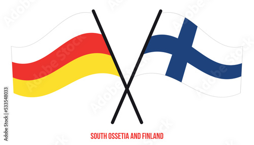 South Ossetia and Finland Flags Crossed And Waving Flat Style. Official Proportion. Correct Colors.
