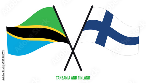 Tanzania and Finland Flags Crossed And Waving Flat Style. Official Proportion. Correct Colors.