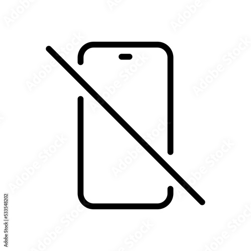 No mobile phone icon vector in line style. Cellphone prohibited, off smartphone please, stop using device sign symbol