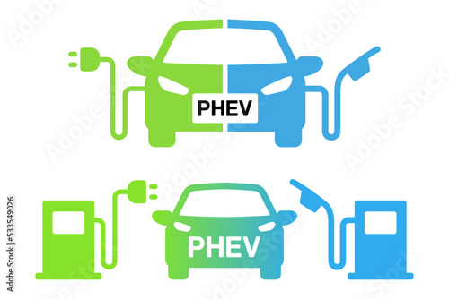 プラグインハイブリッド電気自動車（PHEV車）、電気エネルギーと燃料エンジンの図解