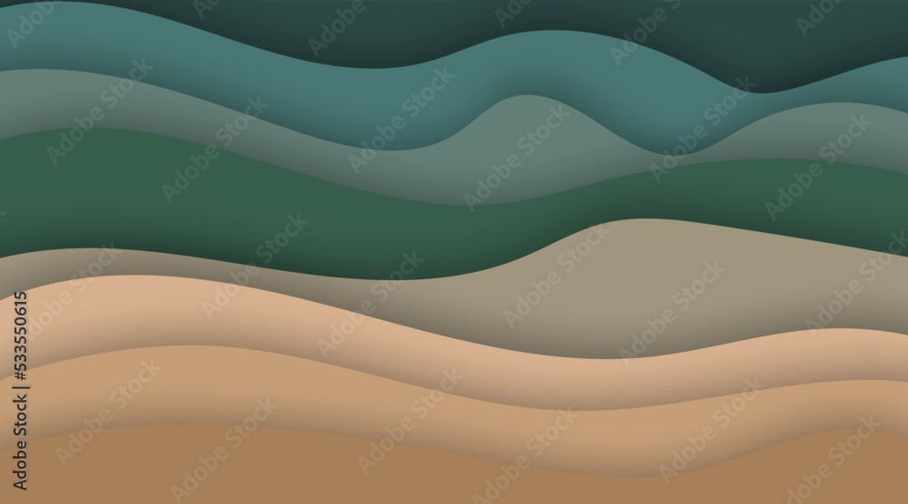 Fototapeta premium Vector wave texture papercut landscape background