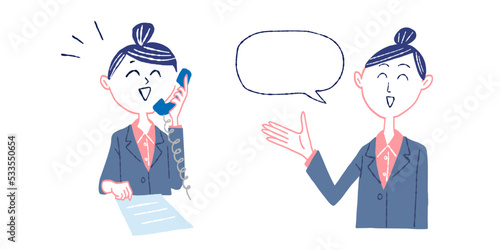 電話対応　説明をする女性スタッフ　イラスト素材