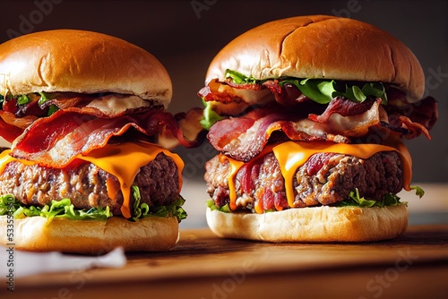 Delicious bacon cheeseburger. Computer-generated 3D image made to look like photography