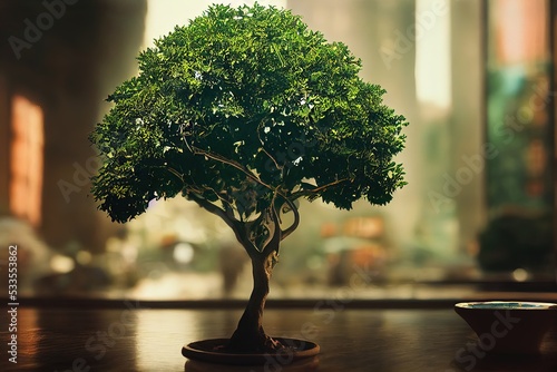 pretty bonsai tree. Computer-generated 3D image made to look like photography photo