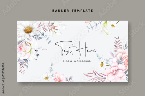 elegant floral background with beautiful flower and leaves watercolor