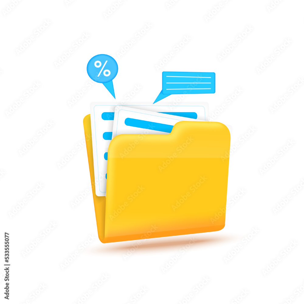 Folder document yellow isolated on white background. Digital file organization service or app. Data transferring concept. Hand icon 3D Vector EPS10 illustration. Folder document yellow isolated on white background. Digital file organization service or app. Data transferring concept. Hand icon 3D Vector EPS10 illustration.