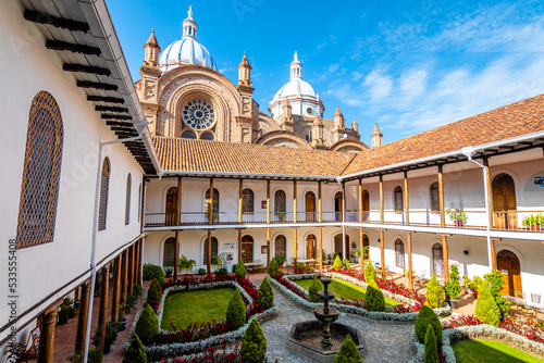  views of inmaculate conception cthedral, the most famous in cuenca, ecuador.