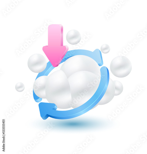 Download upload cloud storage. Digital technology file organization service or app with data transferring. Icon clouds 3D isolated on white background. Vector SPS10 Illustrations.