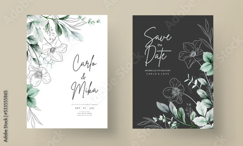 elegant minimal flower with watercolor wedding card template