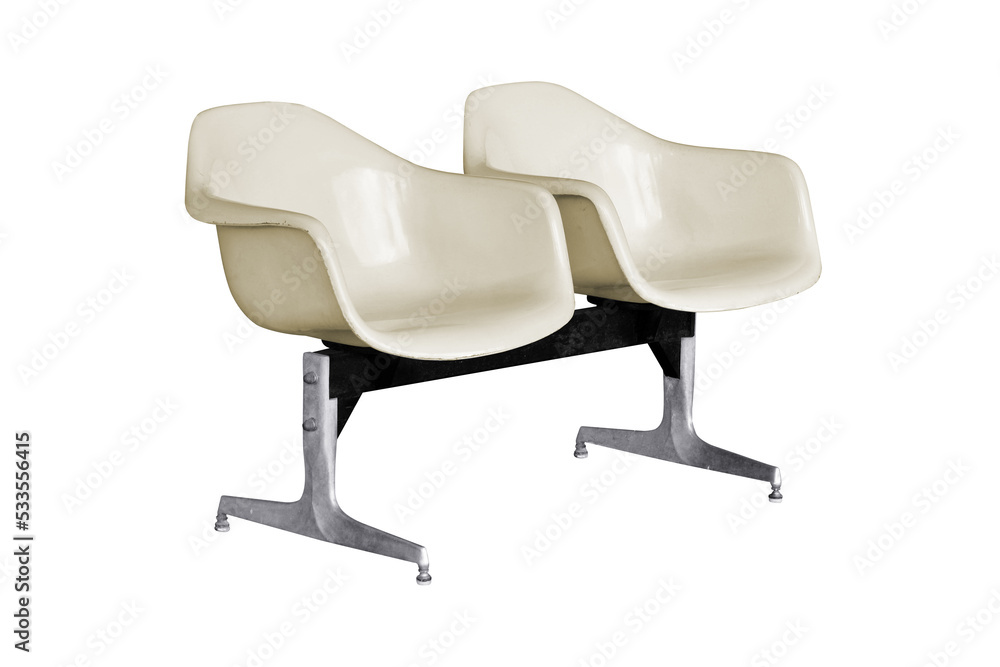 Old waiting plastic chairs isolated on white background Old waiting plastic chairs isolated on white background