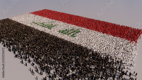 Iraqi Banner Background, with People gathering to form the Flag of Iraq. photo