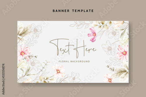 elegant flower line and watercolor floral background