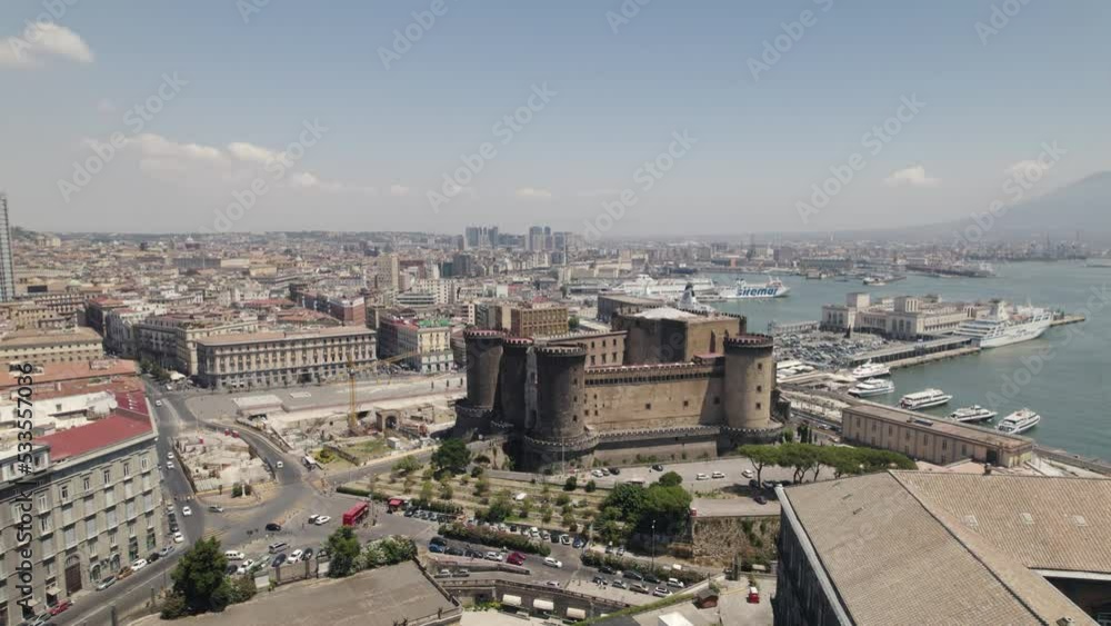 High angle view of medieval stronghold in Naples - Castel Nuovo, Campania, Italy High angle view of medieval stronghold in Naples - Castel Nuovo, Campania, Italy