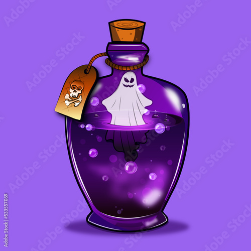 Evil magic potion bottle with an evil spirit inside.