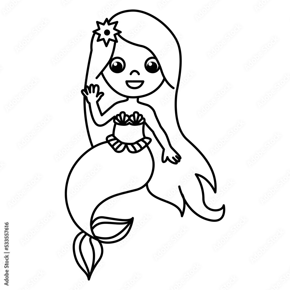 Cute mermaid cartoon characters with cute face vector illustration. For kids coloring book. Cute mermaid cartoon characters with cute face vector illustration. For kids coloring book.