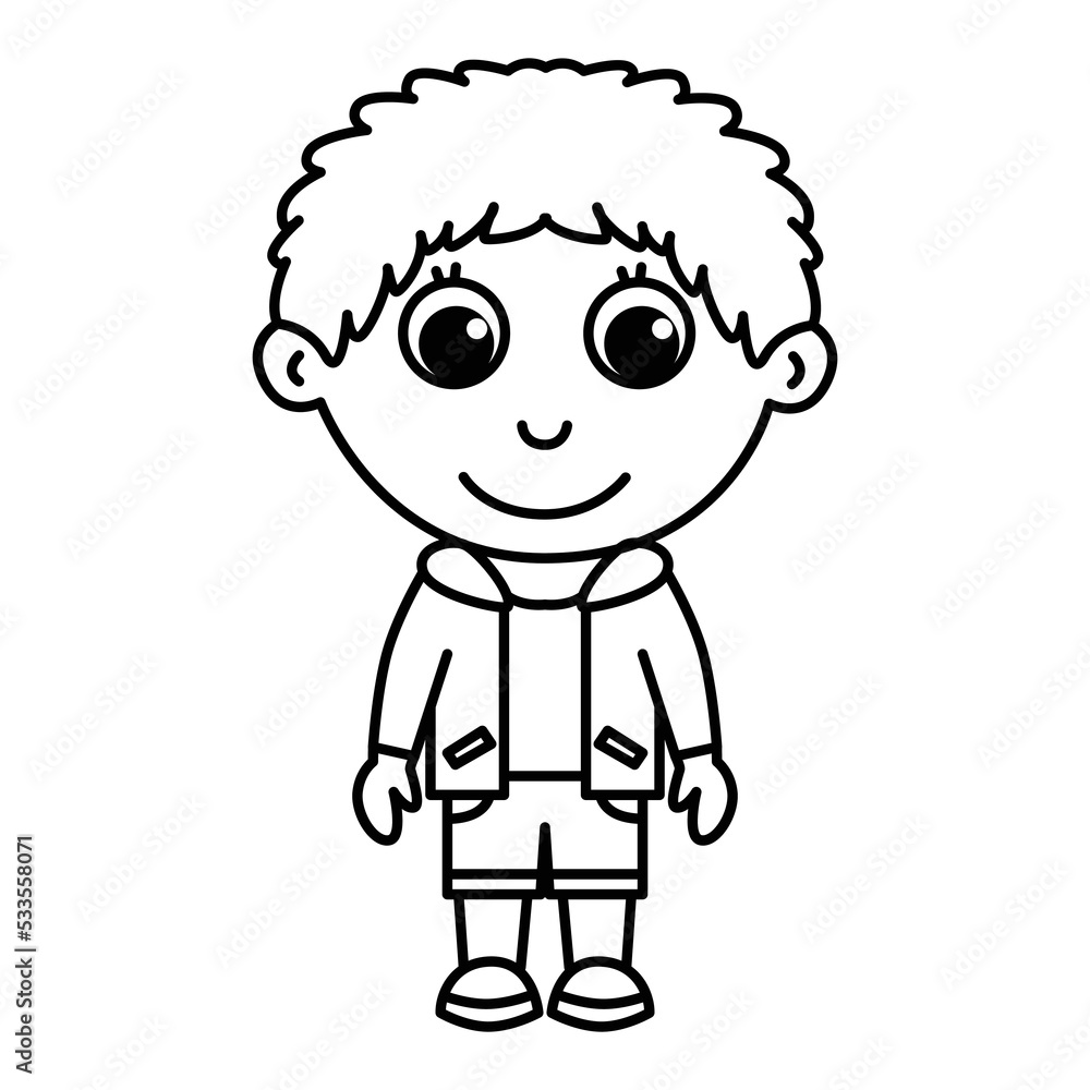 Funny boy cartoon characters vector illustration. For kids coloring book.